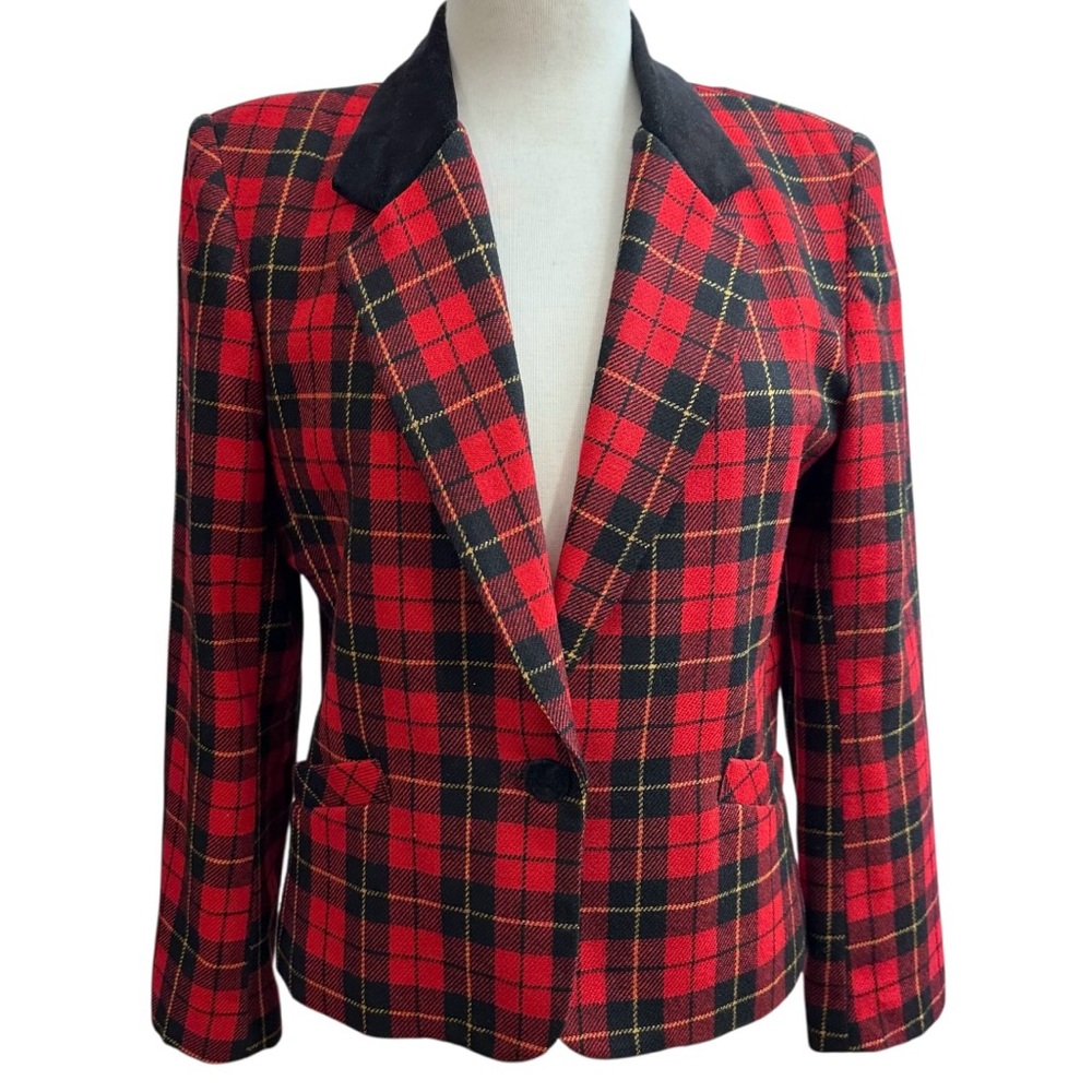 Vintage 90s Alfred Dunner Tartan Plaid Womens Blazer Size 10 Petite